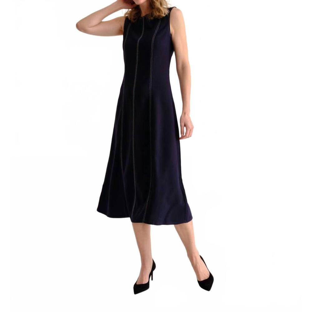 NEW CARTOLINA NANTUCKET rain midi dress in dark navy